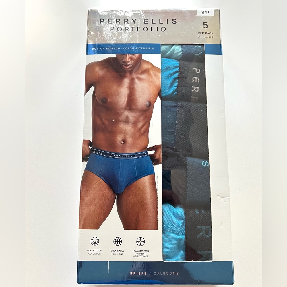 Perry Ellis Portfolio Briefs 5-Pack Cotton Stretch Blue Underwear Men’s Sz Small